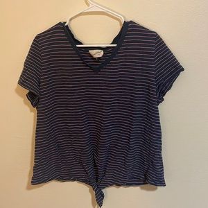 Red and blue striped tee with front tie